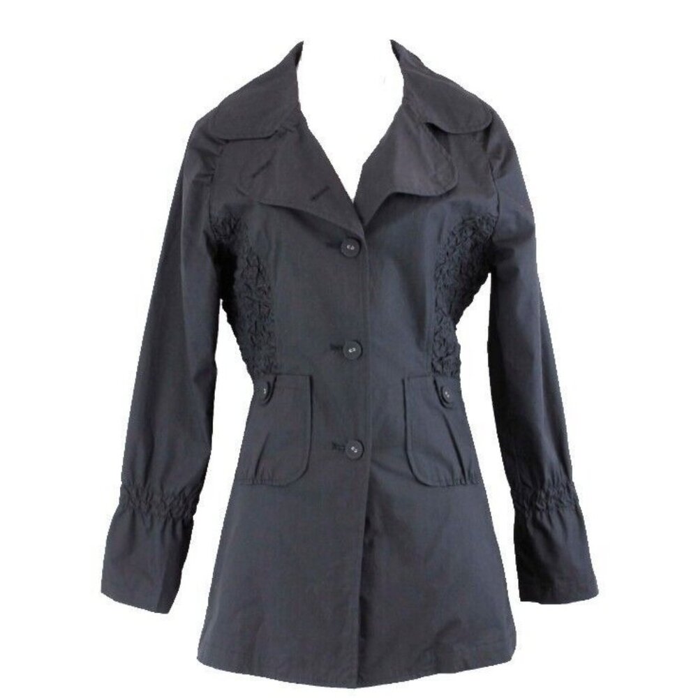 Yellow Rose Sz M Black Shirred Sides Button Front Cotton Poly Lined Jacket